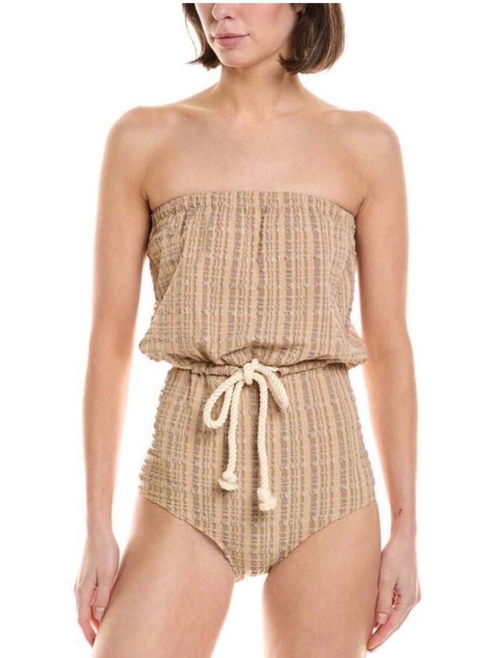 LISA MARIE FERNANDEZ Victor rope-detailed seersucker bandeau swimsuit NEW! NWT